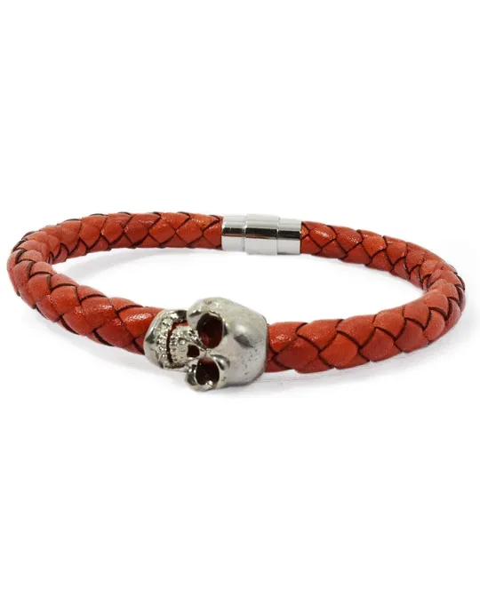 Skull Leather Bracelet Red