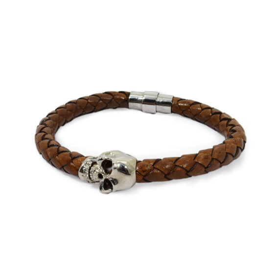 Skull Leather Bracelet Brown