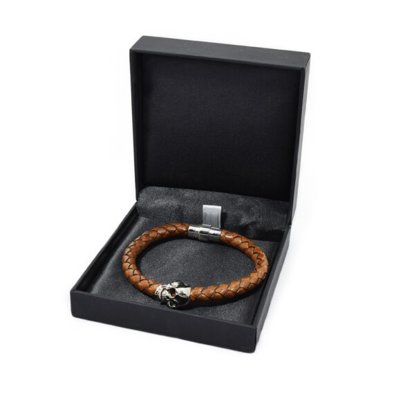 Skull Leather Bracelet Brown - Image 2