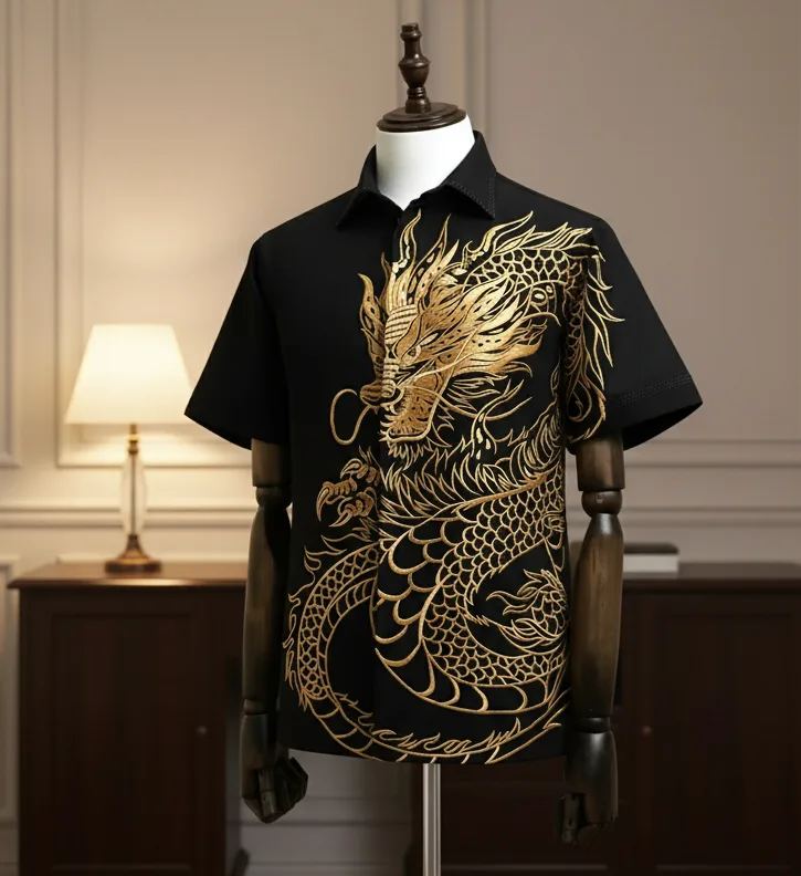 Hand-embroidered shirt detail