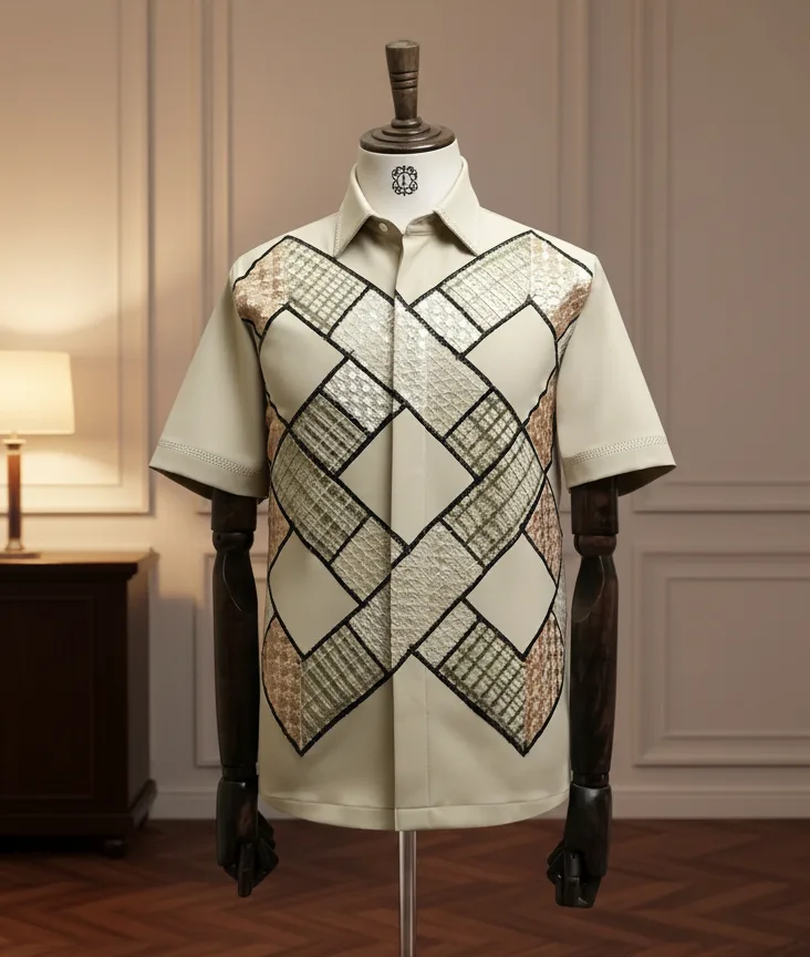 Hand-embroidered shirt detail