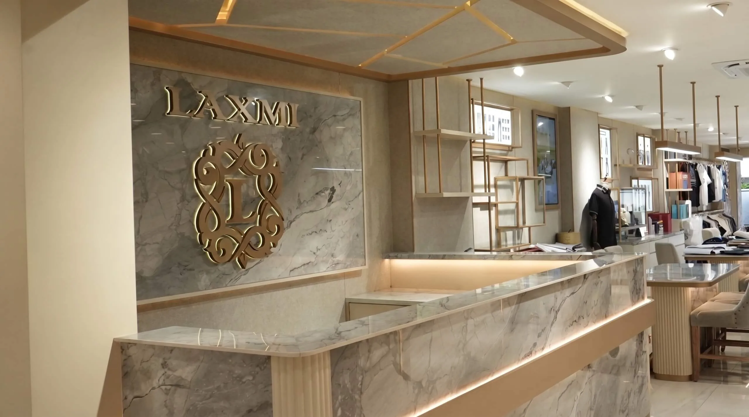 Reception area of the Laxmi Bespoke Tailors atelier on Jl. Pecenongan, Central Jakarta